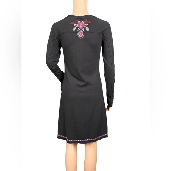 JOHNNY WAS COTTON BLACK FLORAL EMBROIDERED LONG SLEEVE DRESS SIZE XS - Picture 6 of 8